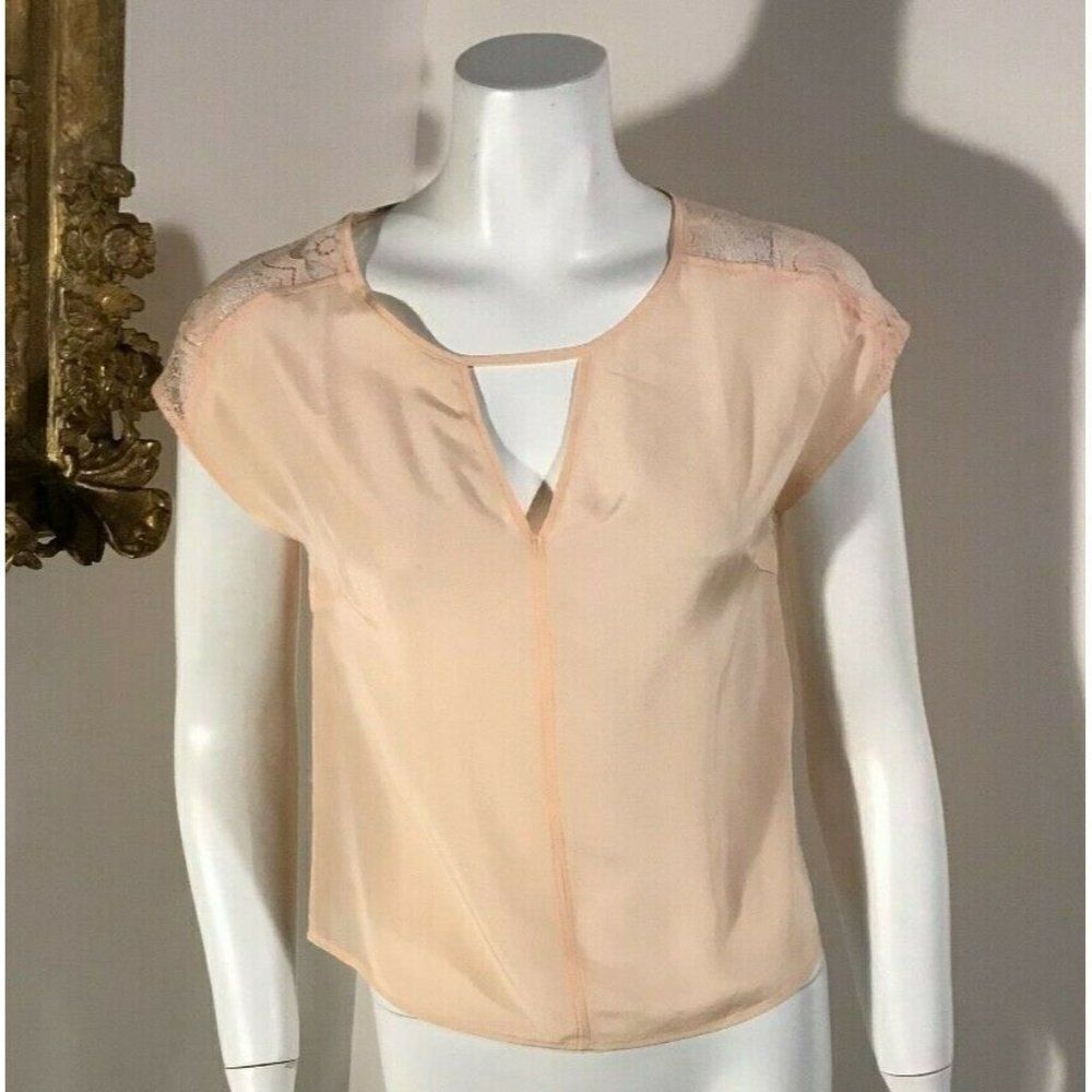 Funktional Blush Pink Lace Silk Womens Sleeveless Keyhole Blouse Top Size XS